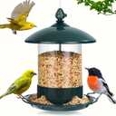 Gbekery Metal Bird Feeders for Outdoors Hanging, Weather Resistant Wild Bird Feeder with 360 Degree Feeding Tray, Green