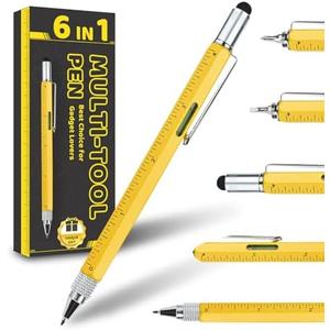Men Valentines Day Gifts for Him Boyfriend Husband, Cool Gadgets Tools 6 in 1 Multitool Pen with Stylus, Level, Rulers, Screwdrivers, Father's Day Birthday Gift for Dad(Yellow) Pack of 9