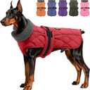 Dog Coat Winter, Waterproof Quilted Dog Jacket for Cold Weather, Reflective Adjustable Puppy Winter Coat, Warm Turtle-Neck Pet Fleece Snow Jacket for XX-Large Dogs, New Red XXL