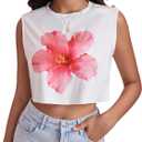 SweatyRocks Women's Floral Print Cropped Tank Top Crew Neck Sleeveless Y2K Summer Tops (White, XS)