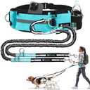 Waist Leash for Double Dog Walking 2 Medium and Large Dogs; Shock-Absorbing, No Pull, No Tangle, Heavy Duty, Hands-Free Double Bungee 2 Dog Leash; Hiking, Walking, Running Gear with Multiple Pockets
