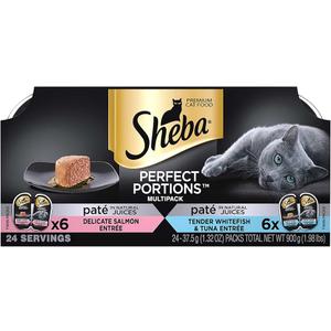 SHEBA PERFECT PORTIONS 2.6 oz. Multipack Pate, Delicate Salmon and Tender Whitefish & Tuna Wet Cat Food (12 Twin Packs) 2 pack BB 02/17/28