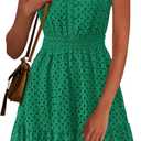 PRETTYGARDEN Women's Summer Dresses 2025 Sleeveless V Neck Eyelet Hollow Out Swing A Line Beach Vacation Sun Dress (Medium)