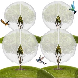 4-Pack 10 * 10FT Large Fruit Tree Netting with Drawstring and Zipper, Garden Netting for Garden Protection, Insect Bird Netting for Fruit Trees, Protection from Anti Bugs,Cicadas, Insects,Birds