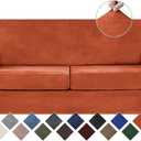 WEERRW Velvet Couch Covers for 2 Cushion Couch Sofa - High Stretch Luxury Velvet Plush 3 Pieces Sofa Slipcovers with Elastic Bottom, Furniture Protector for Pets, Machine Washable, Pumpkin, Medium