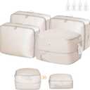 DIMJ Comforter Storage Bag - Ultra Space Saving Self Compression Organize for Duvet, Pillow, Bedding, Blanket Storage Organizer Nylon Compression Bags Large Capacity, Sheet Storage with Zipper, 4 Pack (Beige)