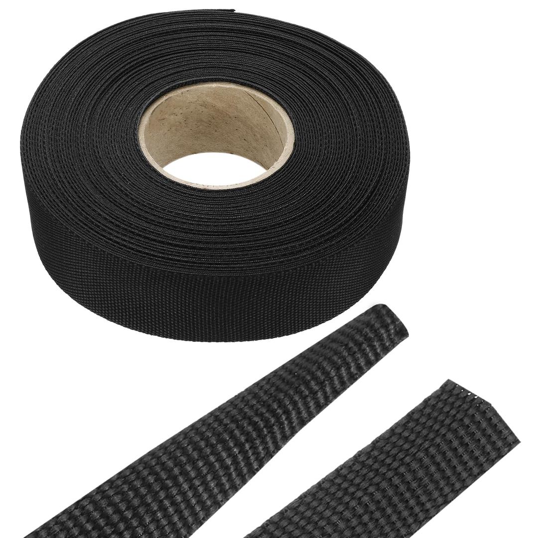 MECCANIXITY Braided Cable Sleeves Heat Shrinkable Fabric Sleeving, 1" 60ft Black 2:1 Ratio Heat Shrinkable Cord Protector for Harness Cable, Network Cable Protection, Cable Management