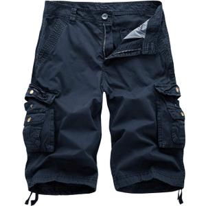 FOURSTEEDS Women's Cotton Loose Fit Zipper Multi-Pockets Twill Bermuda Drawstring Women Cargo Shorts (20, 42 Navy Blue)