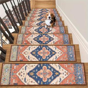 Lahome Stair Treads Non Slip 15 Pack 8" X 30" Stair Treads for Wooden Steps, Washable Self Adhesive Stair Runners Stain Resistant Stair Carpet, Edging Stair Rug for Kids, Elders and Dogs (15pc, Rust)