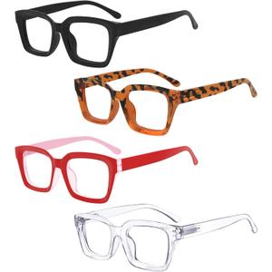 Eyekepper 4 Pack Ladies Reading Glasses - Oversized Square Design Readers for Women +1.50
