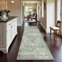 Hallway 3x10 Runner Rug - Vintage Non-Slip Long Rug for Entryway Low-Pile Washable Medallion Runner Rugs for Hallway Waterproof Traditional Runner Rug Indoor Thin Rug for Kitchen (Green)