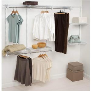 Rubbermaid Configurations Custom Closet Kit 4-8 Ft. Adjustable Metal Wire Shelving White Finish Expandable Organization System Hardware Included for Home Closet/Pantry/Laundry/Mudroom