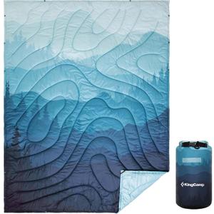KingCamp Ultralight Camping Blanket, Packable Down Alternative Puffy Printed Wearable Blanket with Snap Buttons & Corner Loops Weatherproof Quilt for Outdoor Travel Stadium (78.7"L x 57.1W, CYAN)