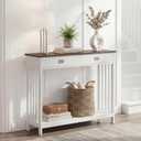 ChooChoo 47" Farmhouse Entryway Table with Drawer, White and Brown, 11.8"D x 47.2"W x 31.5"H