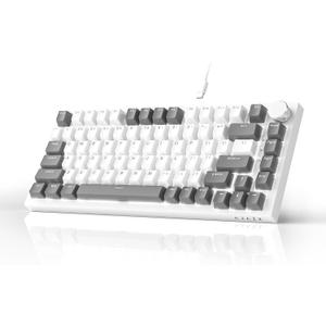 Ajazz AK820 75% Wired Mechanical Gaming Keyboard, Gasket Mounted Hot Swappable Custom Keyboard with Volume Knob, 5-Layer Sound Dampening Padding, PBT Keycaps, 82 Keys, Grey White