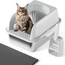 Stainless Steel Cat Litter Box with Lid, 20" L x 14.2" W x11.8 H, Large Cat Litter Box for Multiple Cats with High Sided, No-Leak & Stick, Easy to Clean, Includes Litter Mat & Multi Functional Scoop