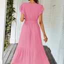 PRETTYGARDEN Women's Summer Floral Boho Maxi Dress Short Sleeve Wrap V Neck Ruffle Long Flowy Beach Wedding Guest Dresses (Pink, XXL)