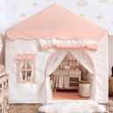 Kids Play Tent with Double Door Children's Playhouse Tents Pink- Portable Fantasy Adventure Castle for Girls, Kids Tent with Mat, House Toys for Girl Birthday, Christmas House Gift