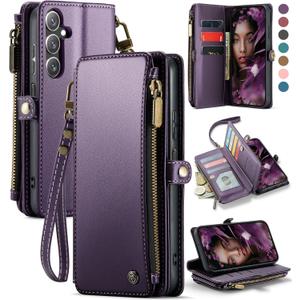 Defencase Compatible with Galaxy A16 5G Case Wallet with RFID Blocking Card Holder for Women and Men, PU Leather Magnetic Snap Flip Zipper Strap Wallet Phone Case for Samsung Galaxy A16/ 5G, Purple