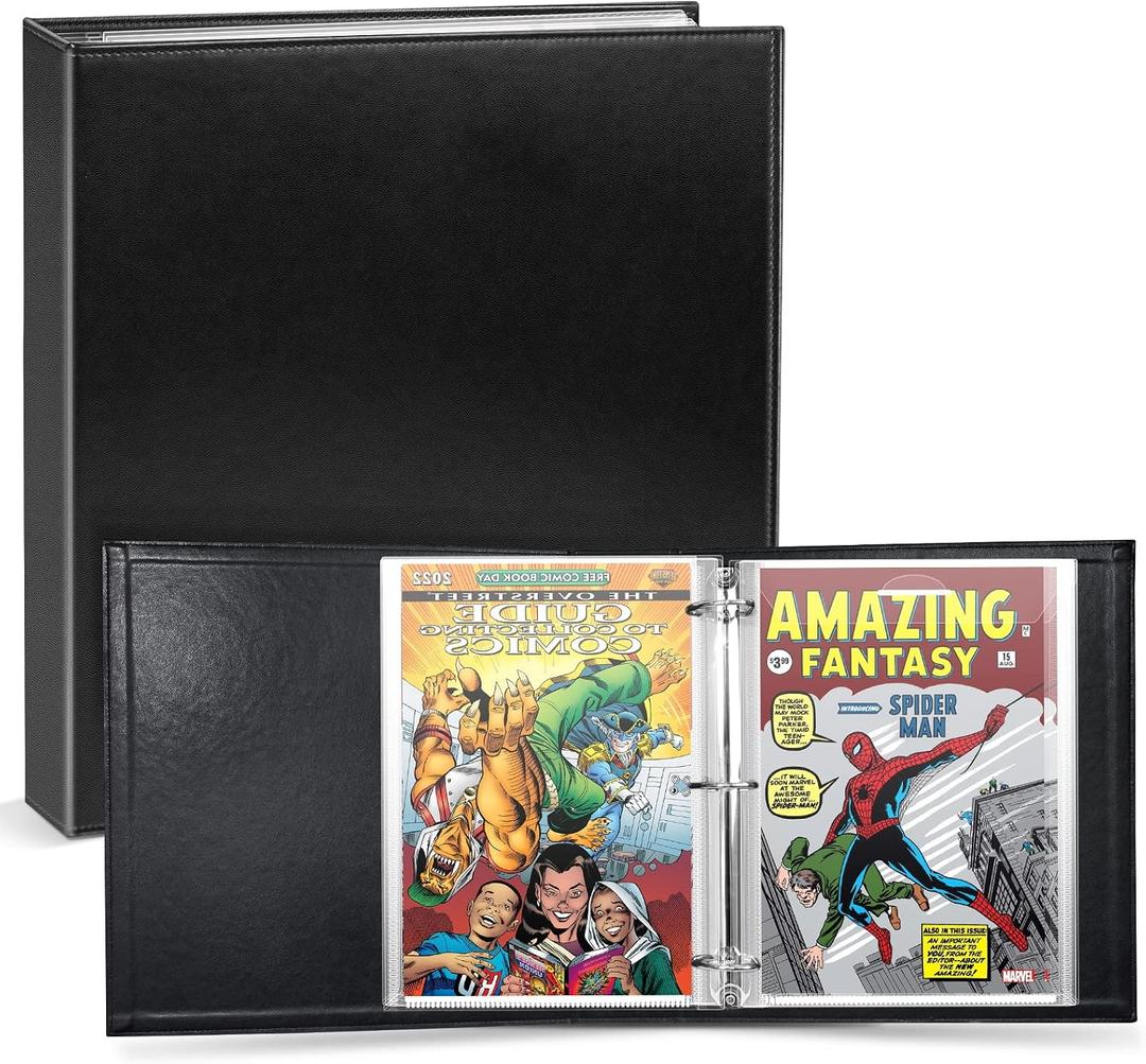 Comic Book Storage Album, Comic Book Binder - for Current, Silver Age, Regular Comics Bagged and Boarded, Binder with 12 Super Heavyweight Sleeves, Acid-Free, Gift for Comic Collectors