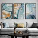 Large Framed Blue and Gold Abstract Wall Art for Living Room, 3 Piece Modern Canvas Prints Paintings Artwork for Walls, Minimalist Elegant Pictures for Dining Bedroom Hallway Lounge Wall Decor 24x36 In, 24" W x 36" H x 3pcs