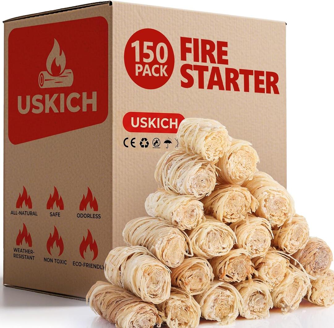 150Pcs Fire Starter - Natural Fire Starters for Campfires,Fireplace, Pellet Stove & Wood, Fire Pit, Smoker, BBQ, Chimney, Pizza Oven - Fire Starters for Grill, Charcoal Starter
