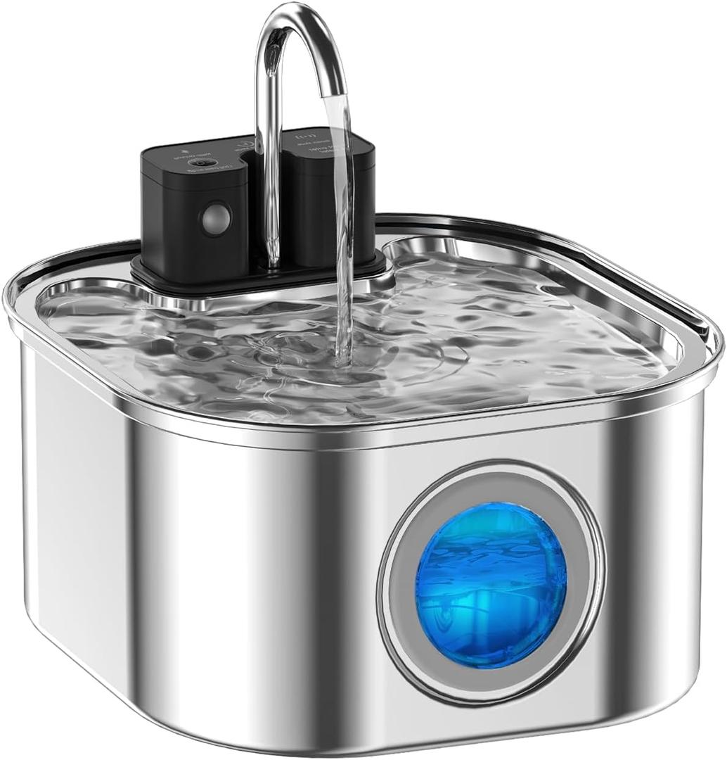 Cat Water Fountain Wireless,Stainless Steel-Rechargeable- Battery Operated Cat Water Fountain,108oz/ 3.2l Automatic Cordless Pet Fountain,Pet Fountain with 4200 Mah Battery