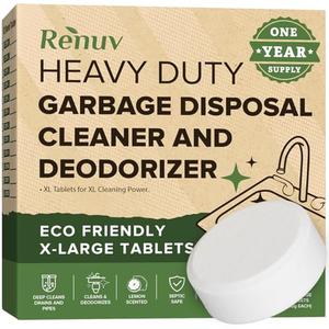 Renuv® Garbage Disposal Cleaner and Deodorizer Tablets Drain Freshener, Foaming Citrus Scent, Sink Odor Refresher for Kitchen Garbage Disposer Cleaning (11 XL Tablets - One Year Supply)