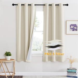 RYB HOME Soundproof Curtains for Bedroom, PM2.5 Particle Filter 100% Blackout Energy Saving Small Window Curtains for Baby Nursery Living Room Home Office, Beige, W 42 x L 63 inches, 2 Pcs