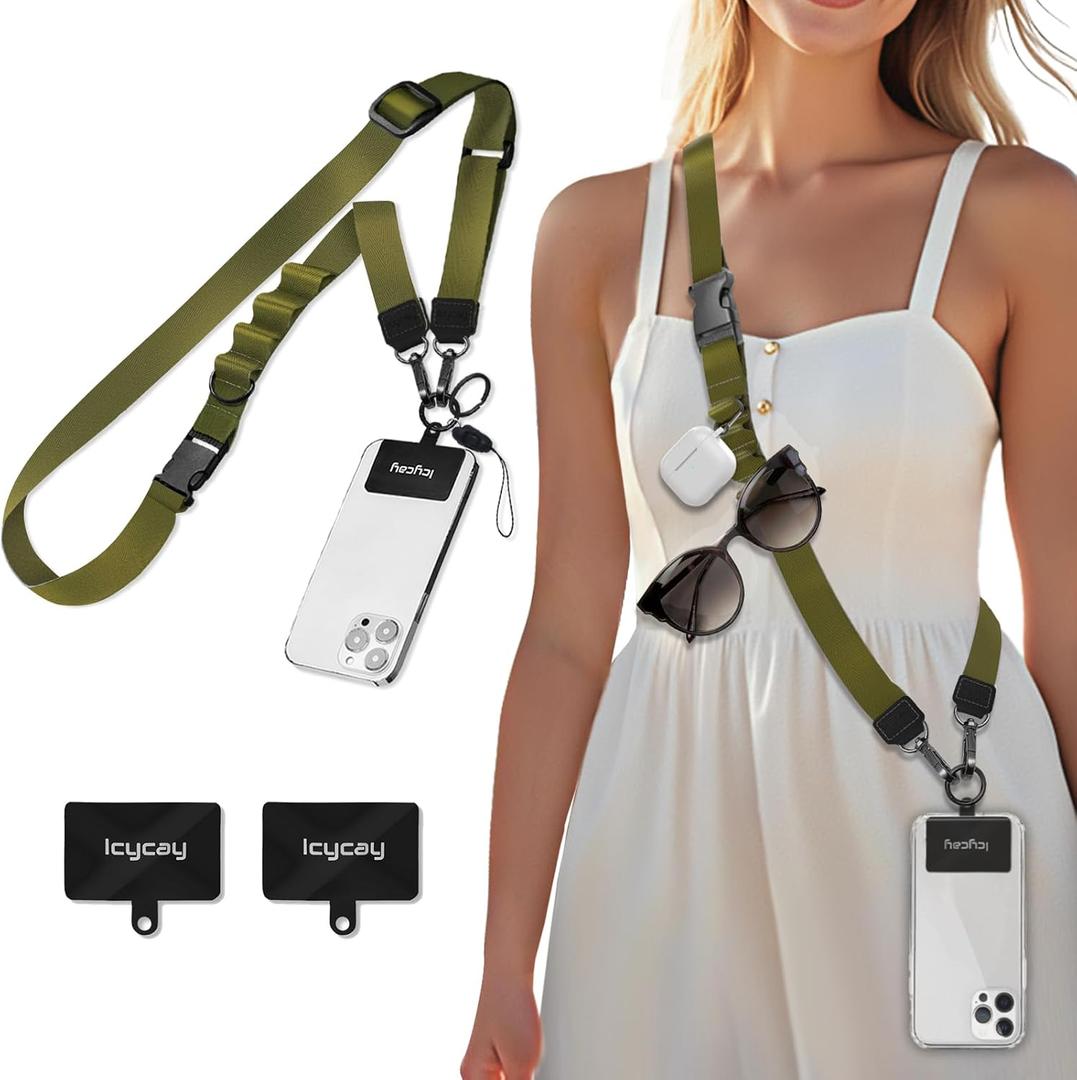 Icycay Phone Lanyard Crossbody, Green Cell Phone Strap for Around The Neck Adjustable, Minimalist Teacher Anti Theft Cute Lanyard for iPhone Case ID Holder Keys Accessories Travel Essential