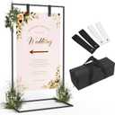 Wedding Sign Stand, Black Wedding Welcome Sign, Wedding Sign Holder with Storage Bag and Leather Sign Hanging Straps, Easel Stand for Sign, Welcome Sign for Party