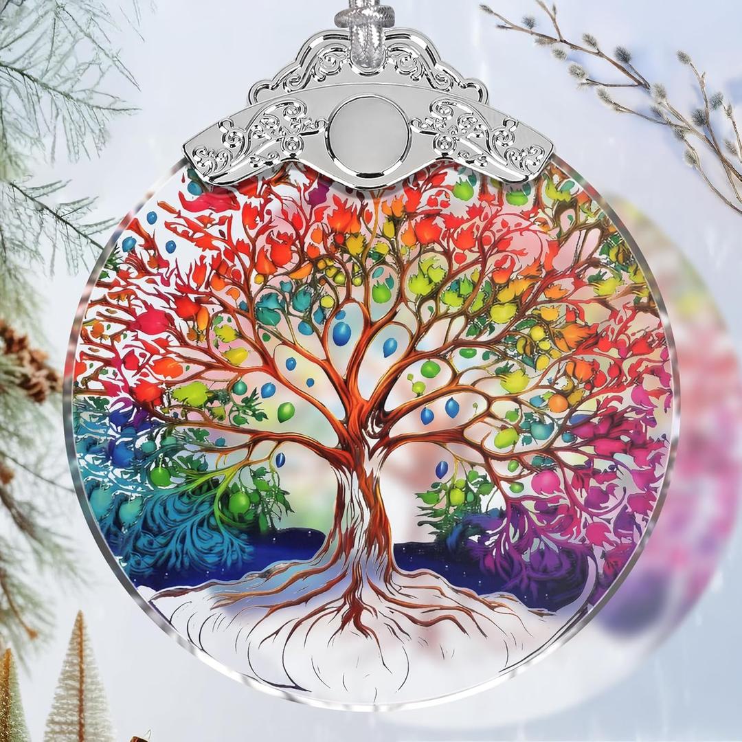 Stained Glass Tree of Life Christmas Ornament - Holiday Home Decor - Gift Exchange Present Ideas