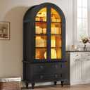 YITAHOME 73" Arched Pantry Cabinet with LED Lighting, 2 Drawers & Multi-Tier Shelves, Modern Farmhouse Kitchen Storage with Ambient Lighting for Dining Room, Black