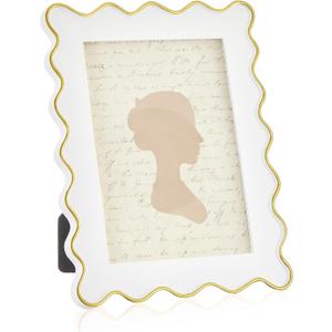 5x7 White Scalloped Picture Frame Scallop Edges Resin Vintage Decorative Picture Frames Front Wavy Gold Trim Art Tabletop Display Wall Hanging, Gift for Christmas Home Decor