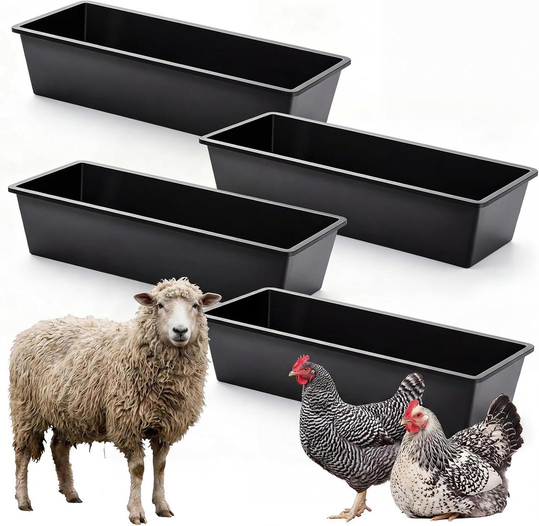 Geelin 4 Pcs 6.3 Gallon/25 Quart Plastic Livestock Water Trough, Black