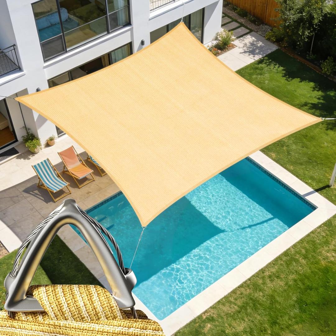 Royal Shade Heavy Duty 18' x 24' Beige Sun Shade Rectangle Pro Ring Shade Sail, 260 GSM Commercial UPF50 Sunshade, Reinforced Corners & Edges