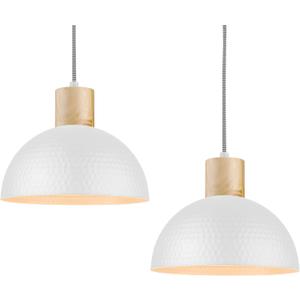 ELYONA 2 Pack Hammered Pendant Lights, 12" Modern Metal Dome Hanging Lamp Solid Wood Pendant Light Fixtures for Kitchen Island, Farmhouse, Dining Room, Sink, Bedroom, Hallway, Nordic White