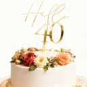 Acrylic Gold Hello 40 Cake Topper, 40th Birthday Cake Side Decoration, Forty Year Old Happy Birthday Cake Charm Cake Decor for 40th Anniversary Party Supplies