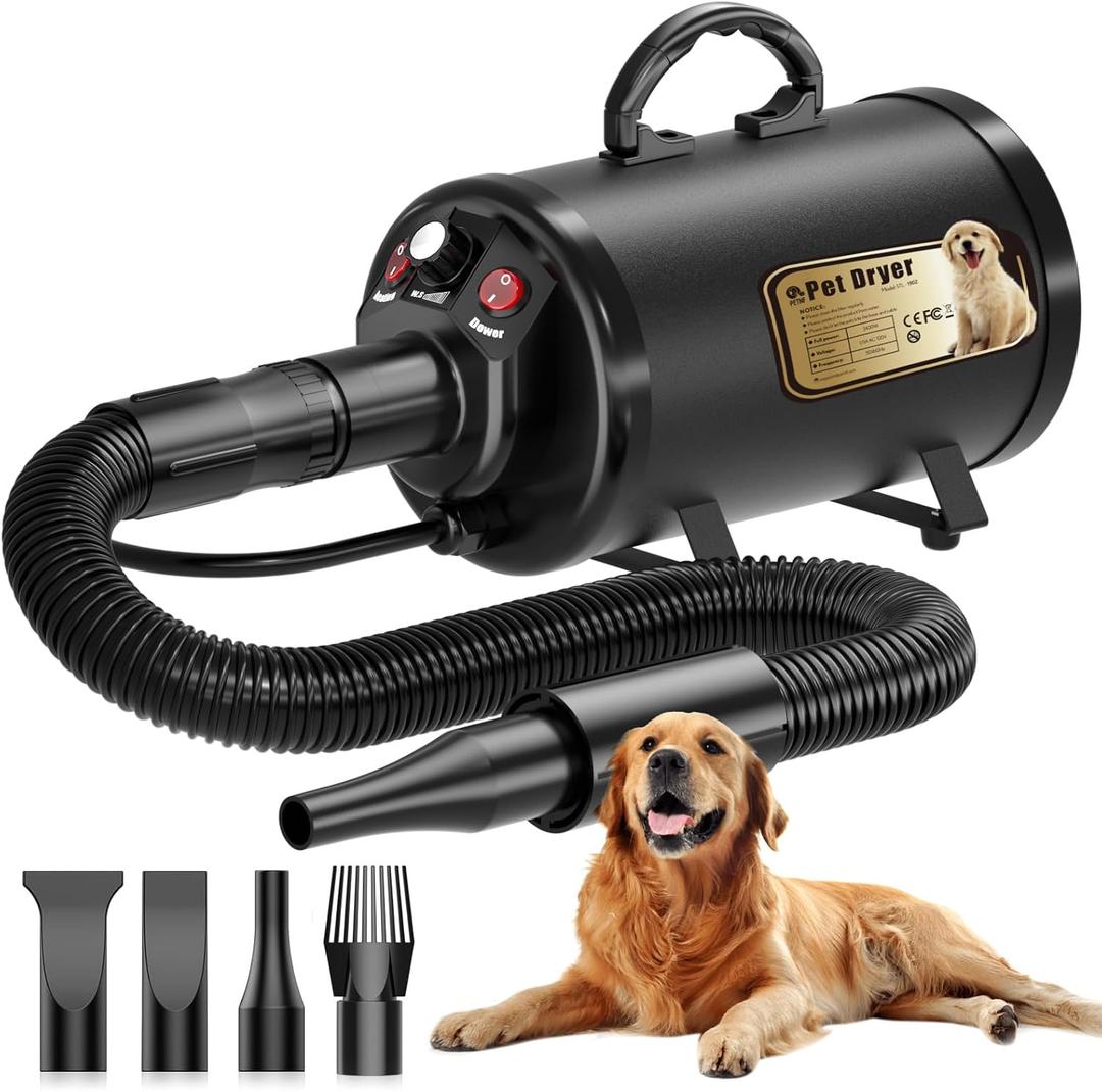 PETNF Dog Dryer for Pet Grooming, Dog Hair Dryer Blower Dog Blow Dryer High Velocity Air Forced Blow Dryer for Large Dogs,Noise Reduction Pet Hair Dryer 3.2HP Adjustable Speed Temp Dogs Grooming Bath (Black)