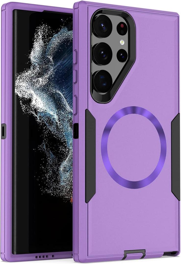 Designed for Samsung Galaxy S22 Ultra Case,Magnetic,Drop Protection Heavy Duty,Double Layer Protection,Compatible with MagSafe,Dustproof,No Yellowing,No Fading,for Men Women,Purple Black