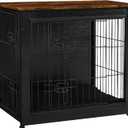 DWANTON Dog Crate Furniture with Cushion, Wooden Kennel Table with Double Doors, Indoor Dog House, Small/Medium/Large Size, 27.2" L, Black+Rustic Brown