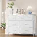 SONGMICS Dresser for Bedroom, Chest of Drawers, TV Stand, Steel, MDF, 7 Non-Woven Fabric Drawers, Storage Organizer Unit, Closet, Entryway, Cloud White and Snow White ULGS323W01S