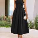 ZESICA Women's Summer Strapless Cocktail Dresses 2026 Elegant Off Shoulder Flowy A Line Wedding Guest Party Midi Dress (Black, XL)