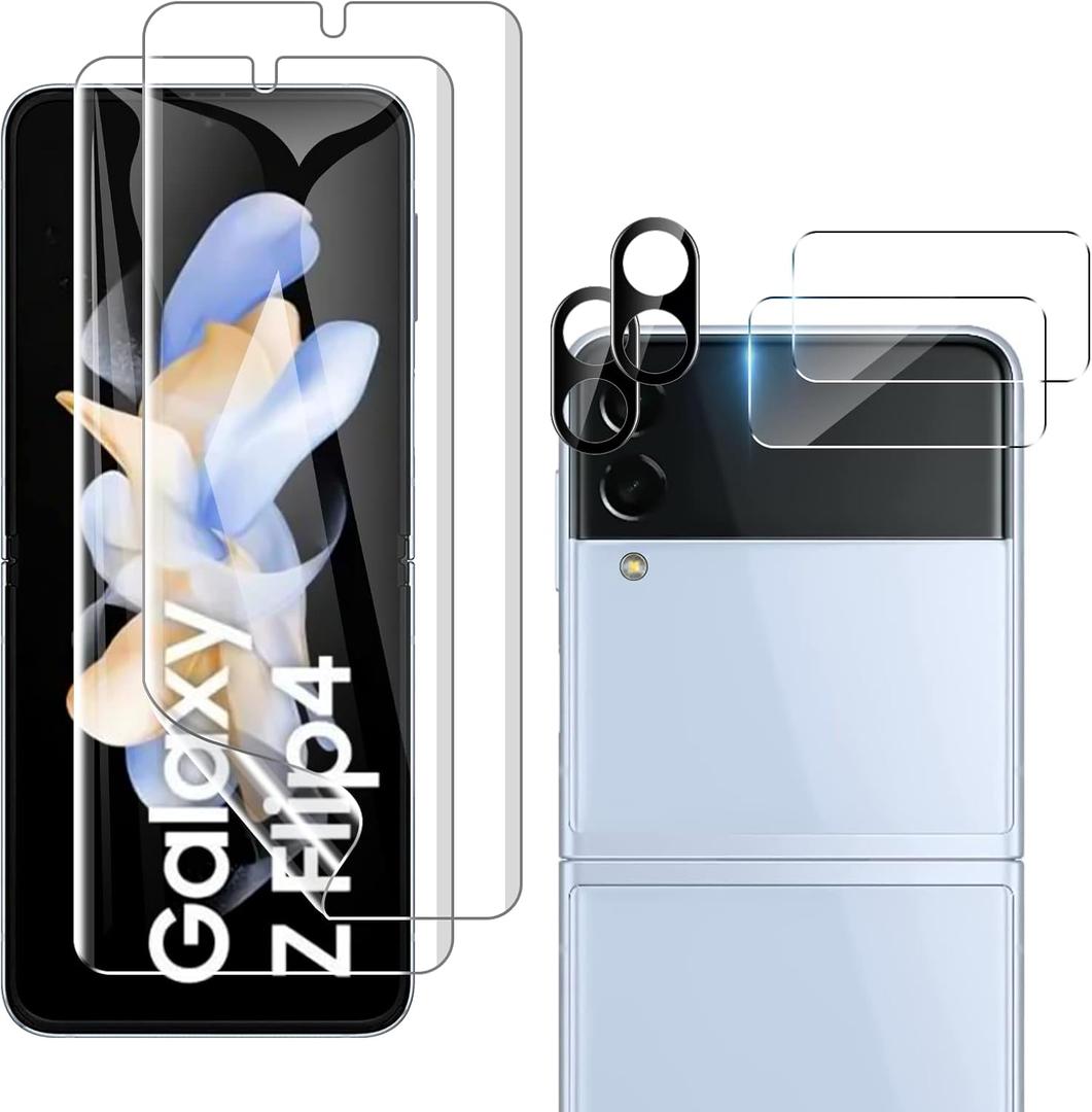 [2 Sets 6 Pack] for Samsung Galaxy Z Flip 4 Screen Protector,Internal Flexible EPU Screen Protector and Tempered Glass Camera Lens Protector, Scratch Resistant, High Definition Bubble Free