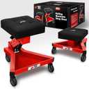 Mechanic Stool with Wheels, Hydraulic Adjustable Shop Stool on Wheels, Garage Work Rolling Chair for Workshop, 400 LBS Capacity, 4 Inch Casters, 360 Swivel Casters Roller Chair, Red