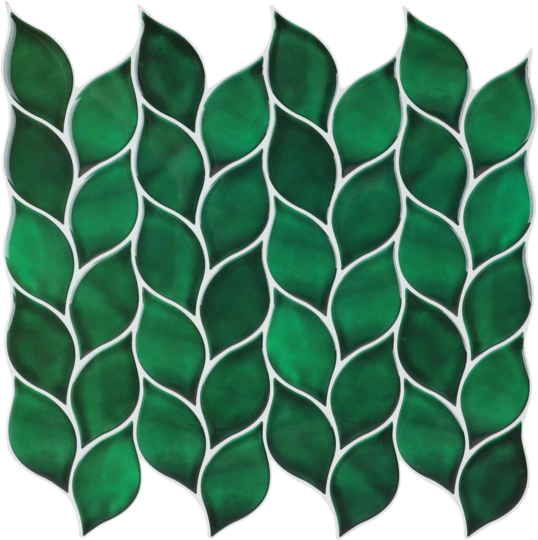 HOMEART Green Peel and Stick Backsplash Leaf Tile, Self-Adhesive Faux Handmade Wall Tiles Stick on Backsplash for Kitchen Bathroom (10 Sheets)
