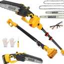 Cordless Pole Saw 3 in 1 6&8Inch Mini Chainsaw Compatible with DeWALT 20V Max Battery, 15ft Max Reach, Brushless Motor Telescoping Electric Pole Saw Combo for Tree Trimming Pruning(No Battery)