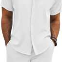 COOFANDY Men's Summer Beach Outfits 2 Piece Short Sleeve Shirts and Shorts Vacation Texture Linen Sets for Men (White, M)
