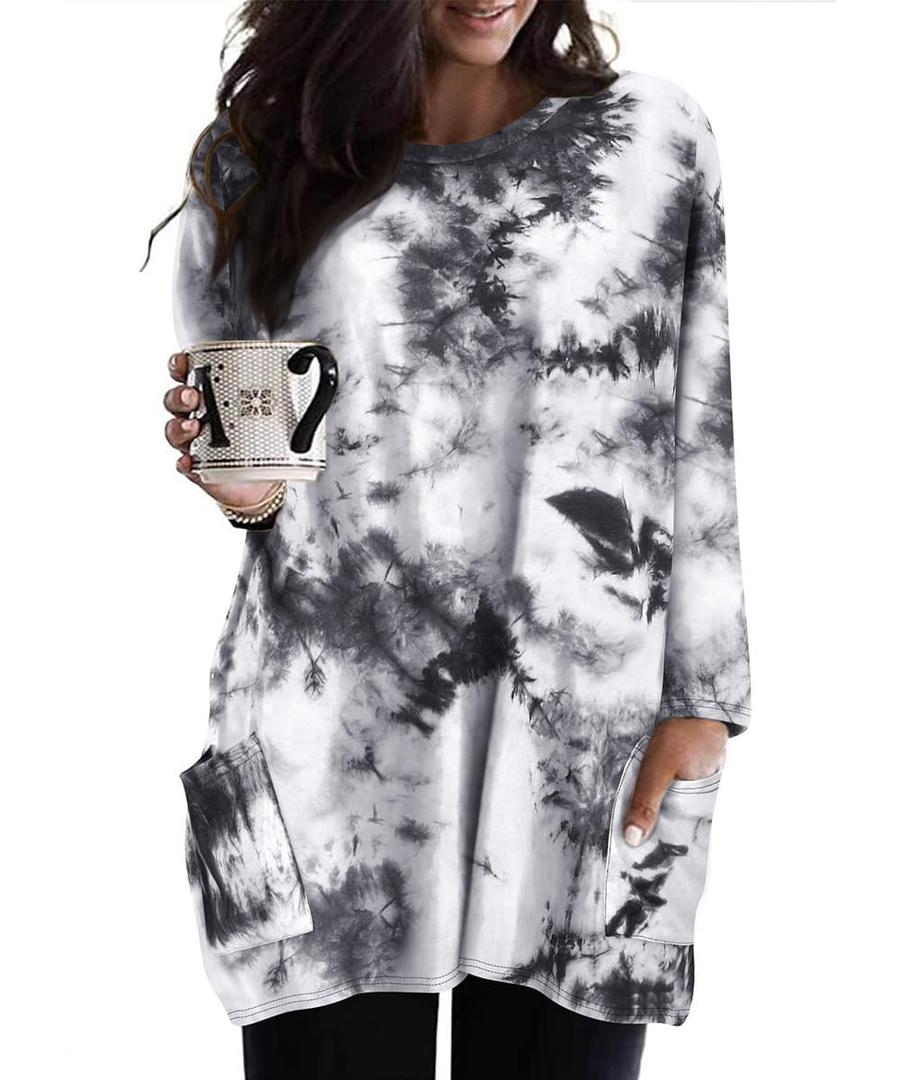 TIYOMI Plus Size Women's Tie Dye Shirts 2X Crewneck Fall Long Tops Long Sleeve T Shirts Tunic Tops Loose Fit Spring Winter Sweatshirts 2XL 18W 20W (XXL)