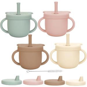 Silicone Baby Sippy Cups, 8.54 Oz 3 Stages Training Cup, Silicone Straw Cup for Infants Toddlers 6-12 Month and Kids 1-3 Year, 4 Colors